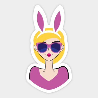 Cute Retro Mid Century Girl with Bunny ears Sticker